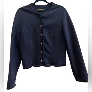 Geiger Austria Wool Boiled Jacket Cropped Cardigan Navy 38 Old Money Loden